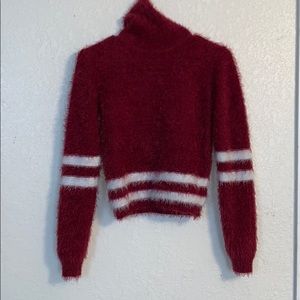 Burgundy and white turtleneck shirt size small
